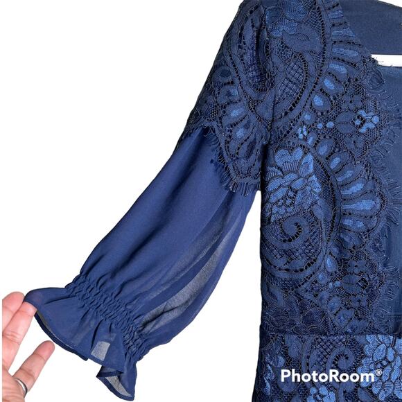 Tadashi Shoji Navy Blue Lace Sheath Dress Size 8 NWT Long sleeved - Picture 2 of 8